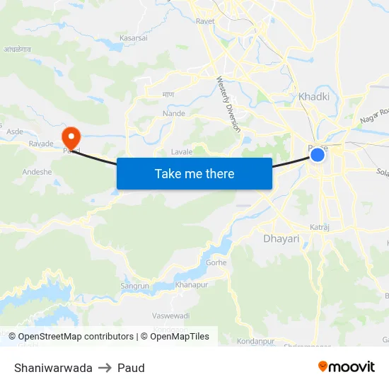 Shaniwarwada to Paud map