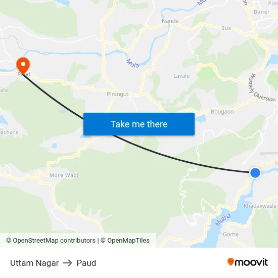 Uttam Nagar to Paud map