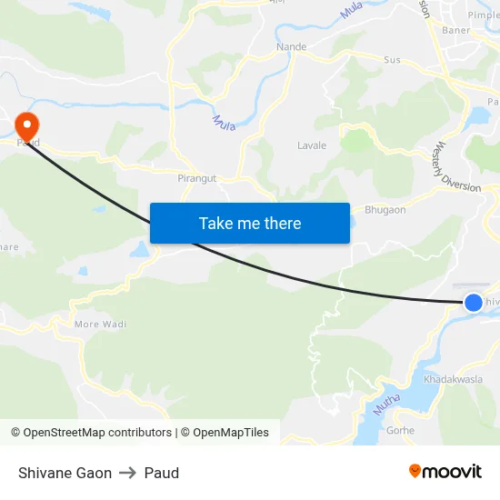 Shivane Gaon to Paud map
