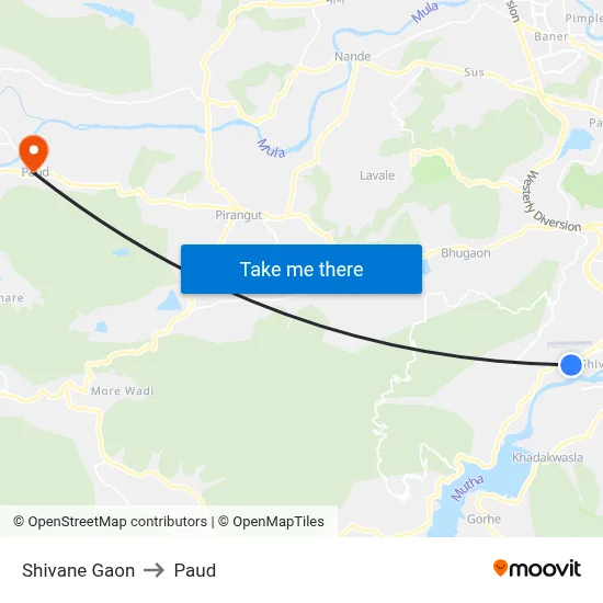 Shivane Gaon to Paud map