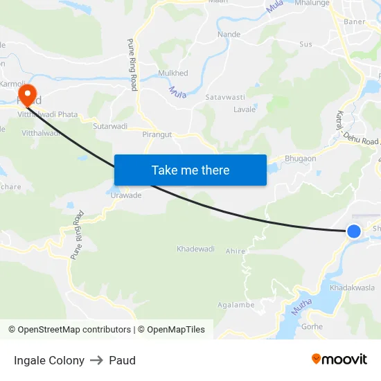 Ingale Colony to Paud map