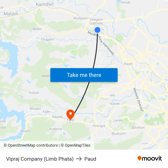 Vipraj Company (Limb Phata) to Paud map