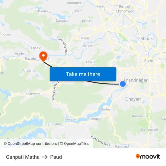 Ganpati Matha to Paud map