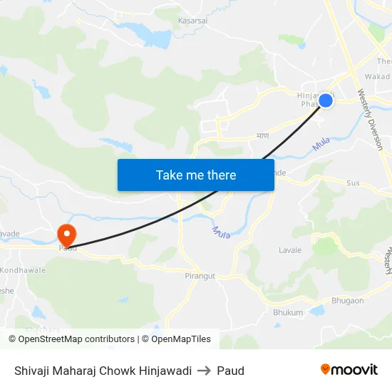 Shivaji Maharaj Chowk Hinjawadi to Paud map