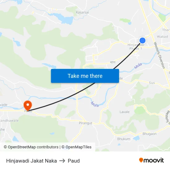 Hinjawadi Jakat Naka to Paud map