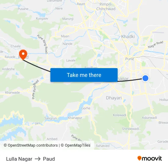 Lulla Nagar to Paud map