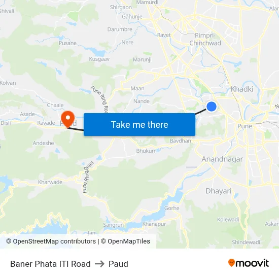 Baner Phata ITI Road to Paud map