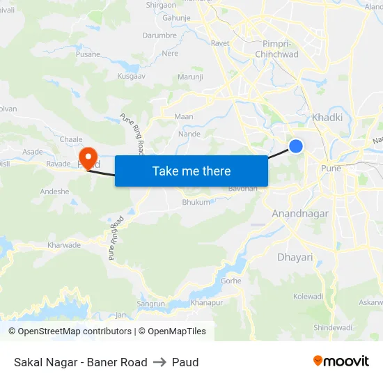 Sakal Nagar - Baner Road to Paud map