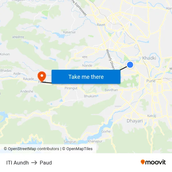 ITI Aundh to Paud map