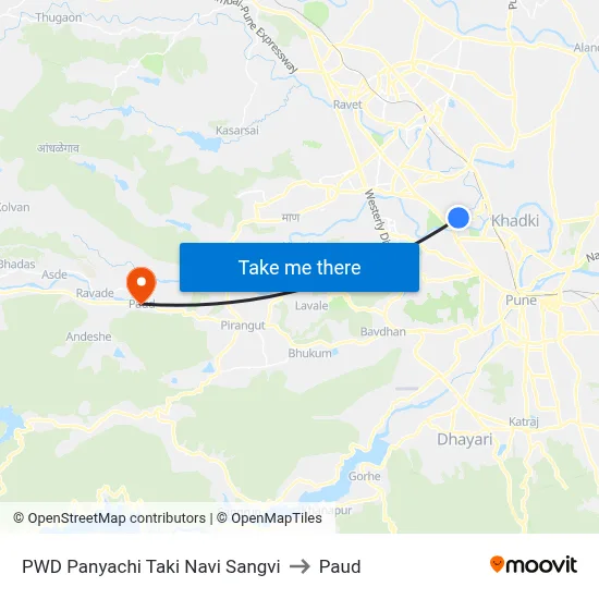 PWD Panyachi Taki Navi Sangvi to Paud map