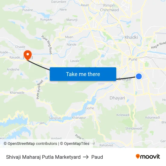 Shivaji Maharaj Putla Marketyard to Paud map