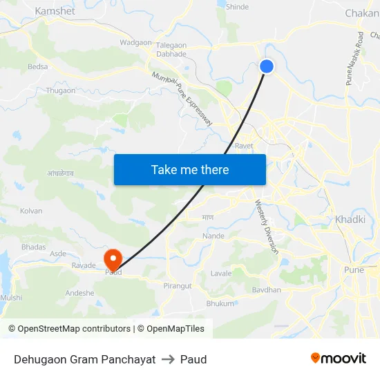 Dehugaon Gram Panchayat to Paud map