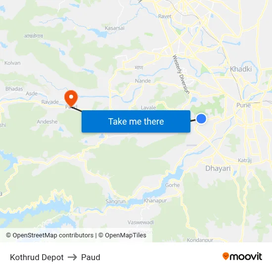 Kothrud Depot to Paud map