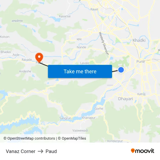 Vanaz Corner to Paud map