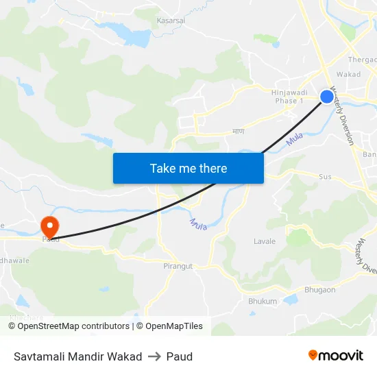 Savtamali Mandir Wakad to Paud map