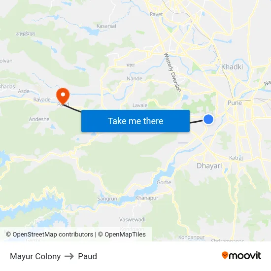 Mayur Colony to Paud map