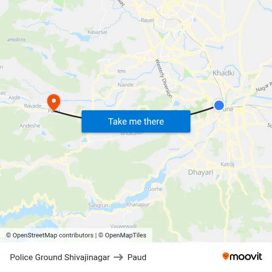 Police Ground Shivajinagar to Paud map