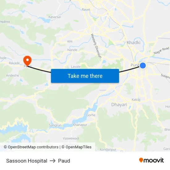 Sassoon Hospital to Paud map