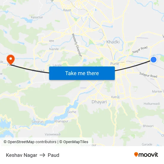 Keshav Nagar to Paud map