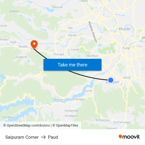 Saipuram Corner to Paud map