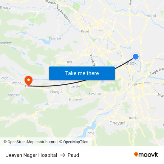Jeevan Nagar Hospital to Paud map