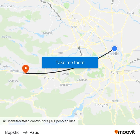 Bopkhel to Paud map
