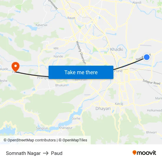 Somnath Nagar to Paud map