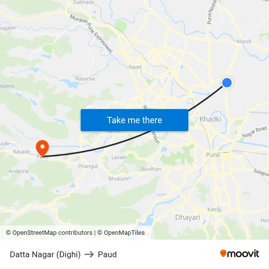 Datta Nagar (Dighi) to Paud map