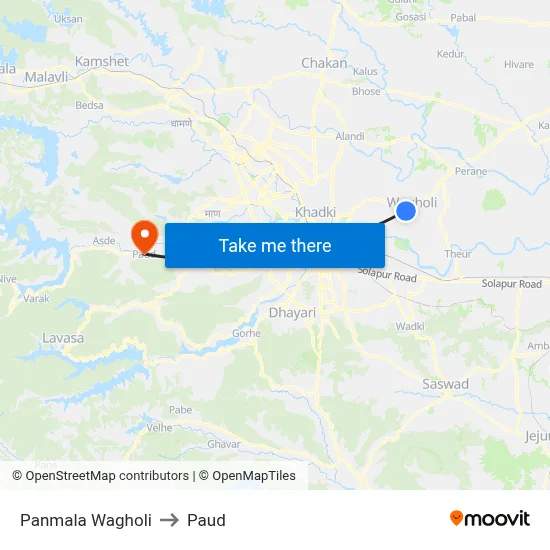 Panmala Wagholi to Paud map