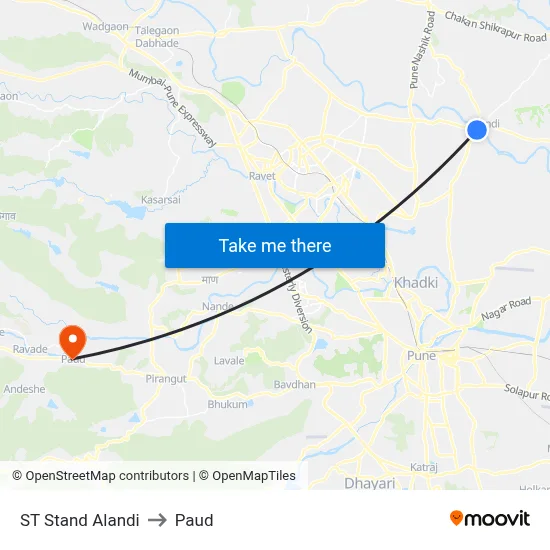 ST Stand Alandi to Paud map