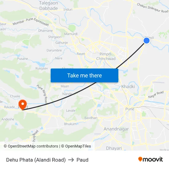 Dehu Phata (Alandi Road) to Paud map