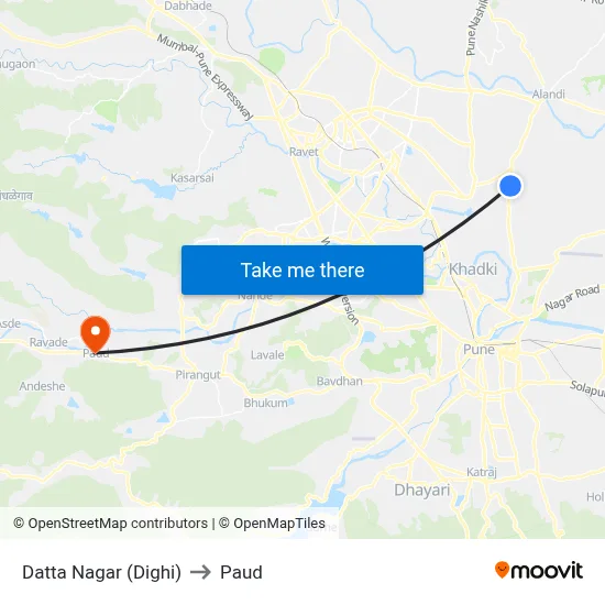 Datta Nagar (Dighi) to Paud map