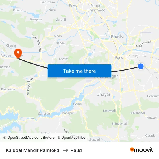 Kalubai Mandir Ramtekdi to Paud map