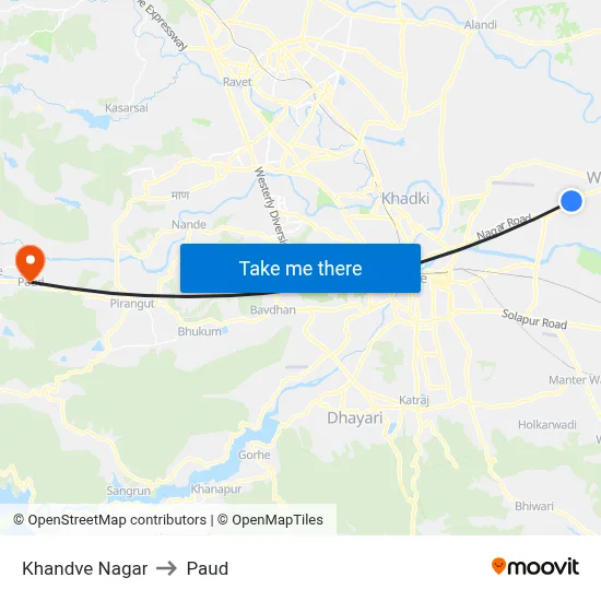 Khandve Nagar to Paud map