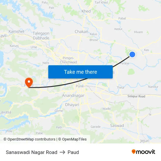 Sanaswadi Nagar Road to Paud map
