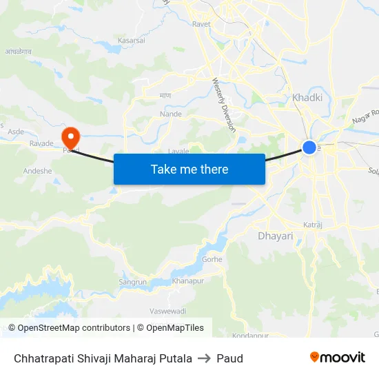 Chhatrapati Shivaji Maharaj Putala to Paud map