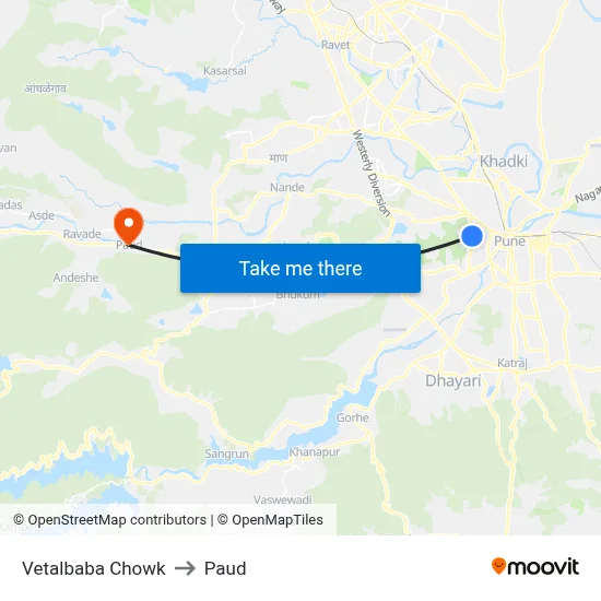 Vetalbaba Chowk to Paud map
