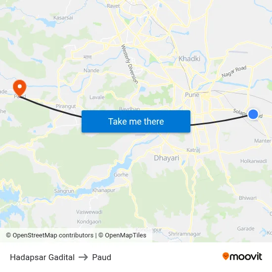 Hadapsar Gadital to Paud map