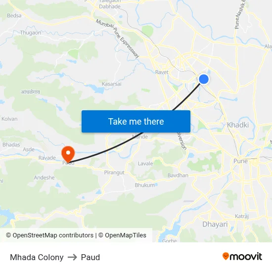 Mhada Colony to Paud map