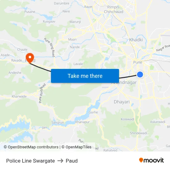 Police Line Swargate to Paud map