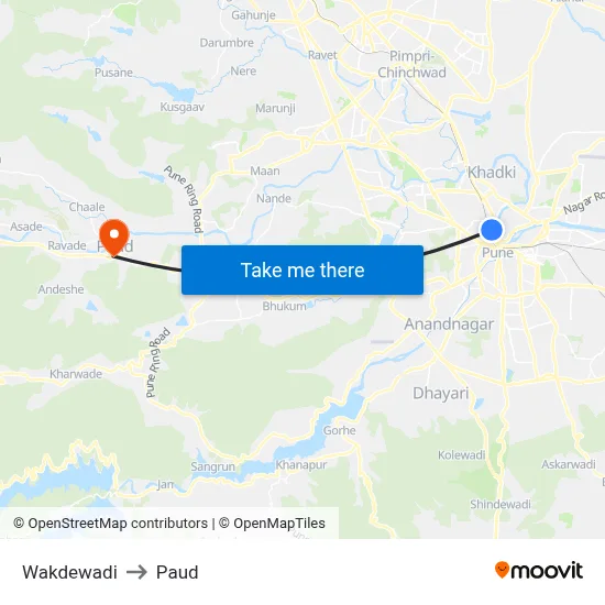 Wakdewadi to Paud map