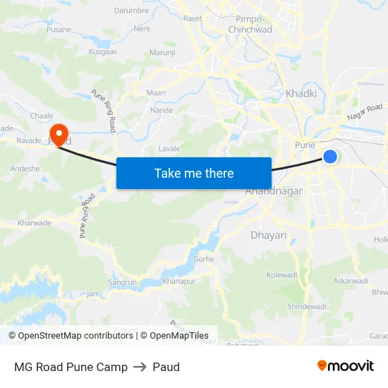 MG Road Pune Camp to Paud map