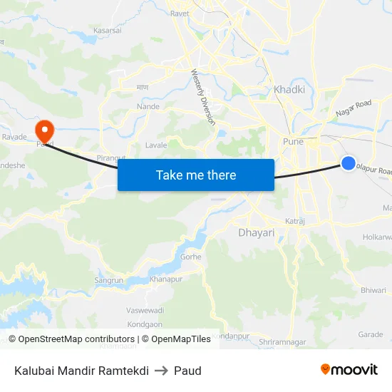 Kalubai Mandir Ramtekdi to Paud map