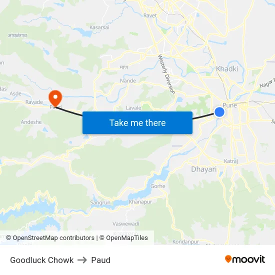 Goodluck Chowk to Paud map