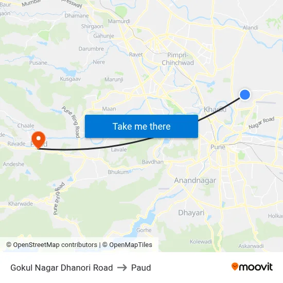Gokul Nagar Dhanori Road to Paud map