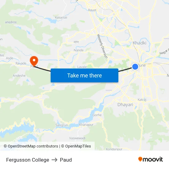 Fergusson College to Paud map