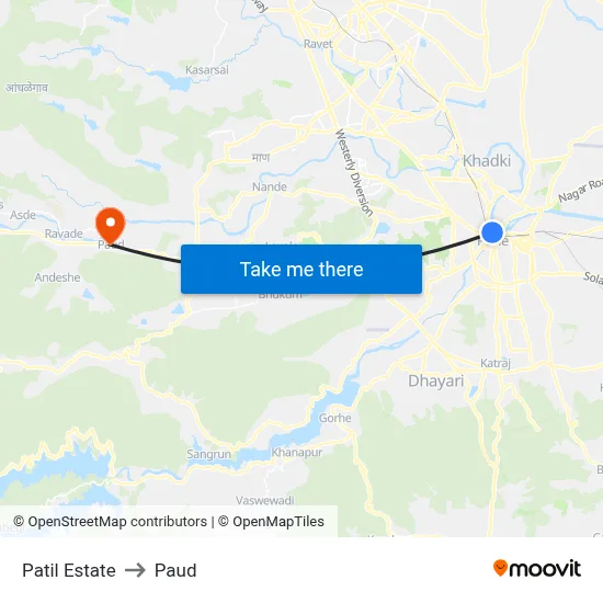 Patil Estate to Paud map