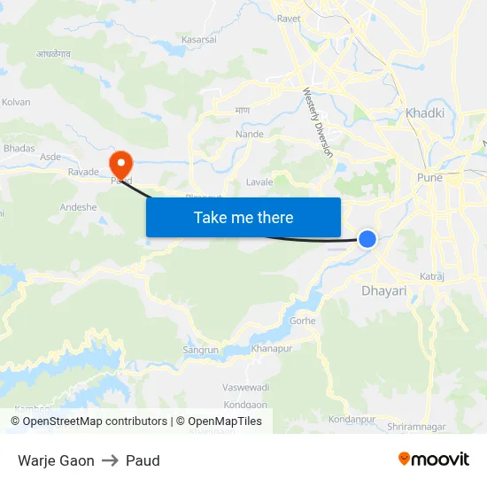 Warje Gaon to Paud map
