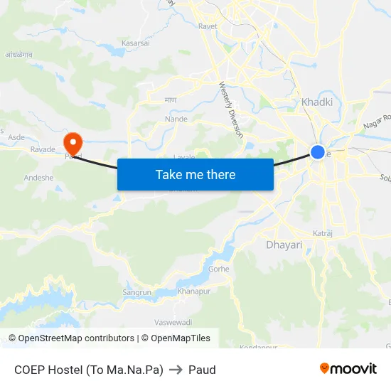 COEP Hostel (To Ma.Na.Pa) to Paud map