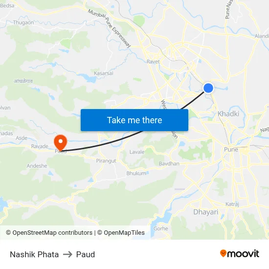 Nashik Phata to Paud map